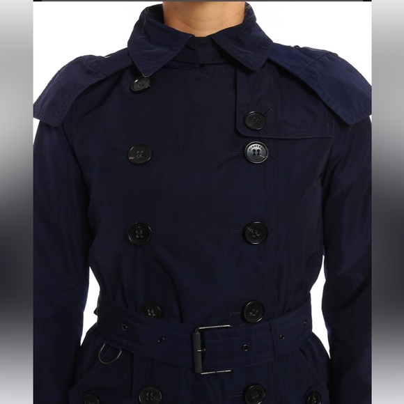 Burberry Women’s Balmoral Trench Coat w/ Belted Waist & Wide Lapels - Navy Blue - Picture 11 of 12